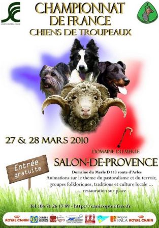 Affiche Championnat de France de chiens de troupeaux sur ovins les 27 et 28 mars 2010