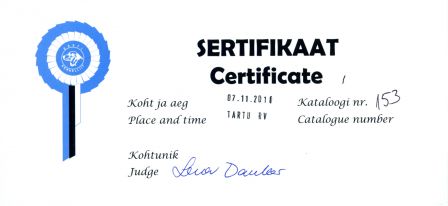 Certificat Champion d'Estonie