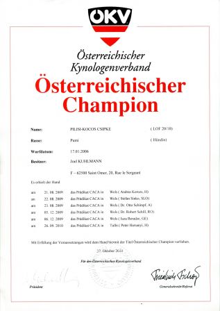 Champion d'Autriche - Austria Champion - Österreichischer Champion - Pilisi-Kócos Csipke