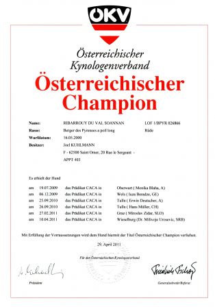 Ribarrouy du Val Soannan - Champion d'Autriche - Österreichischer Champion